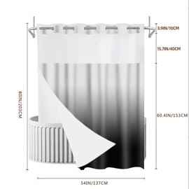 MOXDBT NO Hook Ombre Grey Black Shower Curtain with Snap-in Liner Set, Modern Design Hotel Style with See Through Top Window Double Layers Water Proof Bath Curtain,Machine Washable 54x80 Inch