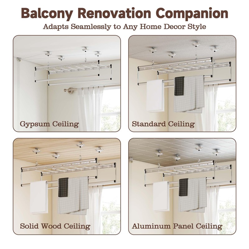 bimiti Ceiling Mounted Hanging Dry Rack, 47 Inch Space-Saving Clothes