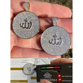 Harlembling MOISSANITE Real Silver / 14K Gold Allah Medallion Islamic Necklace Passes Tester - 14k Gold