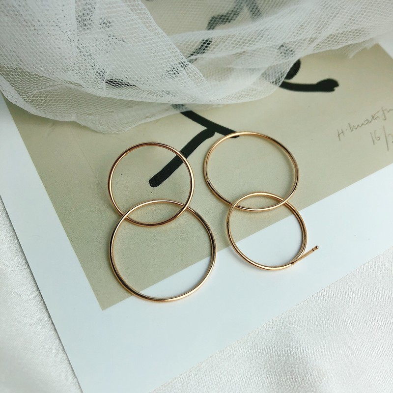18k two-ring silver earrings, drop ring earrings, 3 colors, double