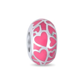 Pink Silver Open Heart Cutout Love Murano Glass Spacer Charm Bead For Women For Teen .925 Sterling Silver Core Fits European Bracelet