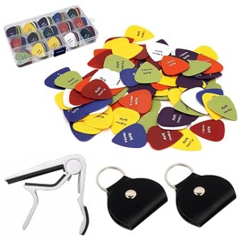 60 PCS Púas para Guitarra,6 Grosores Mixtos con Cejilla y Estuche,Plectros ABS de Superficie Mate para Guitarra Eléctrica Acústica Clásica Combo Perfecto Guitarristas Principiantes