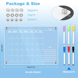 1 PCS Magnetic Whiteboard for Fridge, Weekly Planner Whiteboard, Reusable Acrylic Menu Board Including 6 Markers