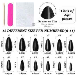 LunarCharm 240 Stück Schwarz Mandel Press on Nails Mittelgroße Fake Nails Press ons, Falsche Acrylnägel Mandel auf Nägel Künstliche Nagelspitzen