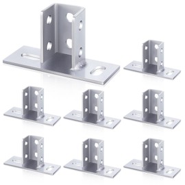 Blulu 8 Pcs 2 Slotted Hole U Post Base Strut Mount for 1-5/8 Square Single Channel Carbon Steel Q235B, Ground Floors Universal Fence Post Base Sign for Rack Mount Track System
