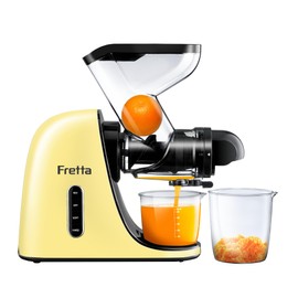 Fretta Slow Juicers, Cold Pressed Juicer Machine with 3-inch Large Feeding Chute,Masticating Juicer Machines Vegetable and Fruit,BPA Free, Powerfull 200w Motor(Yellow)