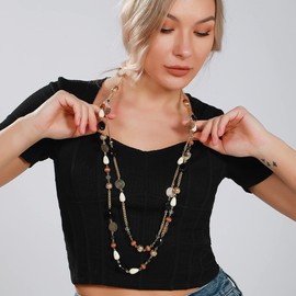 Bocar Long Necklaces for Women Trendy, Boho Layered Crystal Beaded Collar Necklaces for Women, Fashion Statement Necklaces Jewelry (Black)