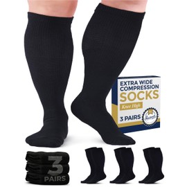 Pembrook 3 Pairs Plus Size Compression Socks Wide Calf, Knee High Socks Plus Size, Extra Wide Calf Compression Socks, Compression Socks Plus Size, Black Compression Socks for Men