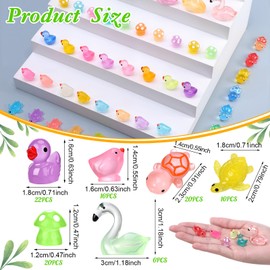 GSrenyu 100 Pcs Mini Resin Animals Luminous 6 Styles Miniature Figures Ducks, Turtles, Flamingos, Mushrooms, Chickens Resin Animals Mini Figures for Garden Aquarium Dollhouse Landscape Decoration