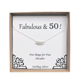 Decade Necklace with Gift Box for Woman - Perfect Birthday or Anniversary Gift for Mom, Wife, or Special Someone - Choose Between 3, 4, 5, 6, 7, 8, 9 Sterling Silver Rings for Each Decade Celebration