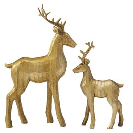 DN DECONATION Reindeer Christmas Decorations – 2 PCS Gold Xmas Deer Decor Figurines – Tabletop Vintage Resin Christmas Decor Indoor, Reindeer Sculptures for Home Winter Room