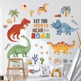 DECOWALL SG2-2425 Colorful 5 Dinosaurs Wall Stickers Kids Nursery Baby Animals Cute Pastel Boho Home Decor Boys Girls Bedroom Playroom Classroom Wall Decals