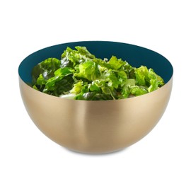 Relaxdays Salad Bowl, Stainless Steel, 2 L, Round Metal Bowl for Baking and Serving, Diameter 20 cm, Kitchen Bowl, Green/Gold