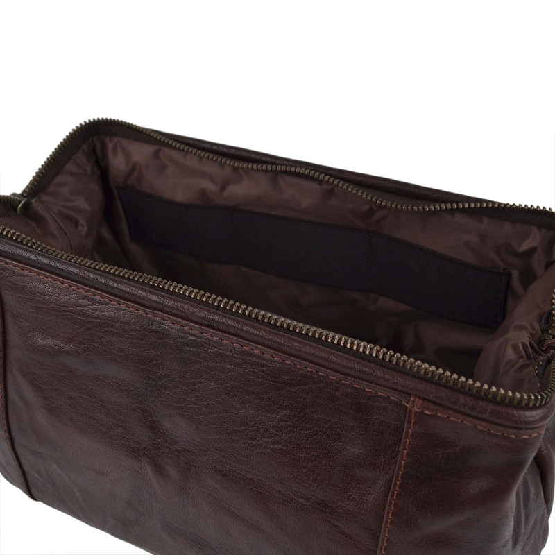 Mens Compact Buffalo Leather Top Framed Wash Bag by PrimeHide