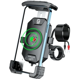 BRCOVAN Motorcycle Phone Mount Holder with Qi 15W Wireless Charger & PD/USB-C 20W Fast Charging Port, [1s Lock] Cellphone Cradle with Aluminum Alloy Handlebar Mounting Base for 4-7'' Smartphone