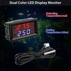 2 Pieces 12V Electronic Temperature Controller Programmable -50 to 110 Degree Celsius Heating/Cooling Thermostat Control Switch Module Ntc Waterproof Sensor Probe Dual Color LED Display Monitor