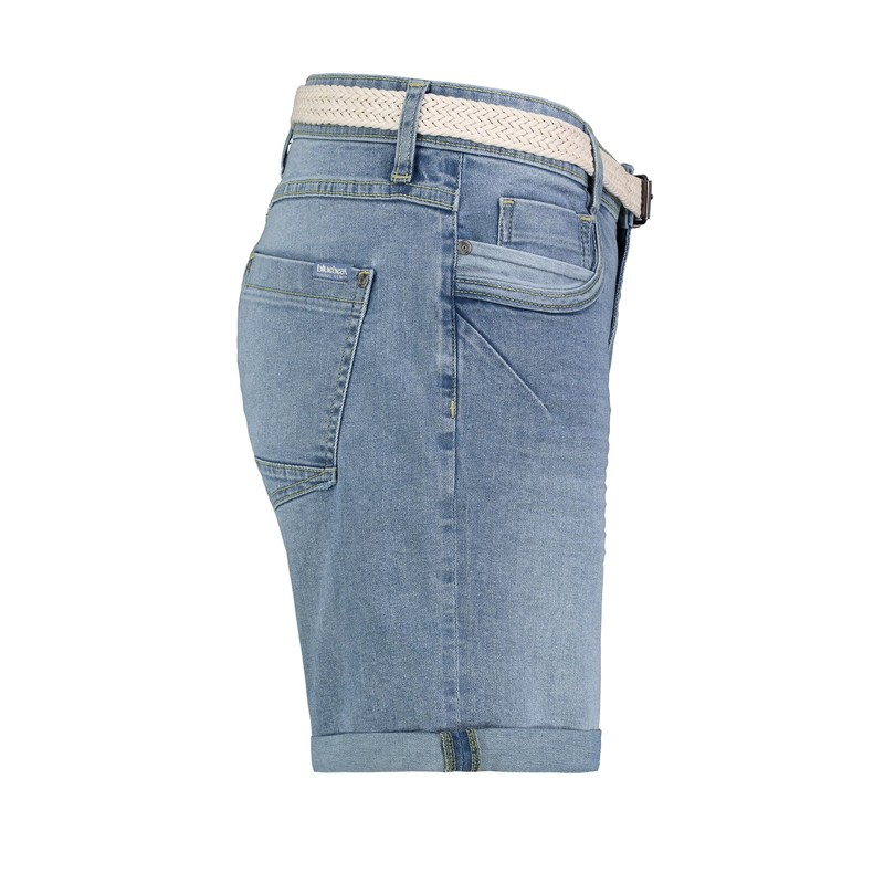 Sublevel Women's Denim Bermuda Shorts with Belt, Cuff, 5-Pocket, Light-blue,