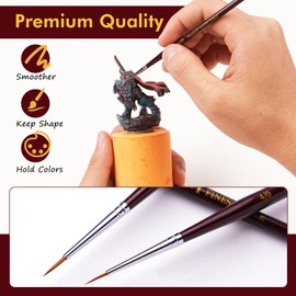 Kolinsky Sable Fine Detail Paint Brushes - 3pcs Detail Paint Brushes for Acrylic Watercor, Small Miniature Paint Brush Set Use for Warhammer,Mini Paints,Paint by Number,Figurine (3/0 4/0 5/0)