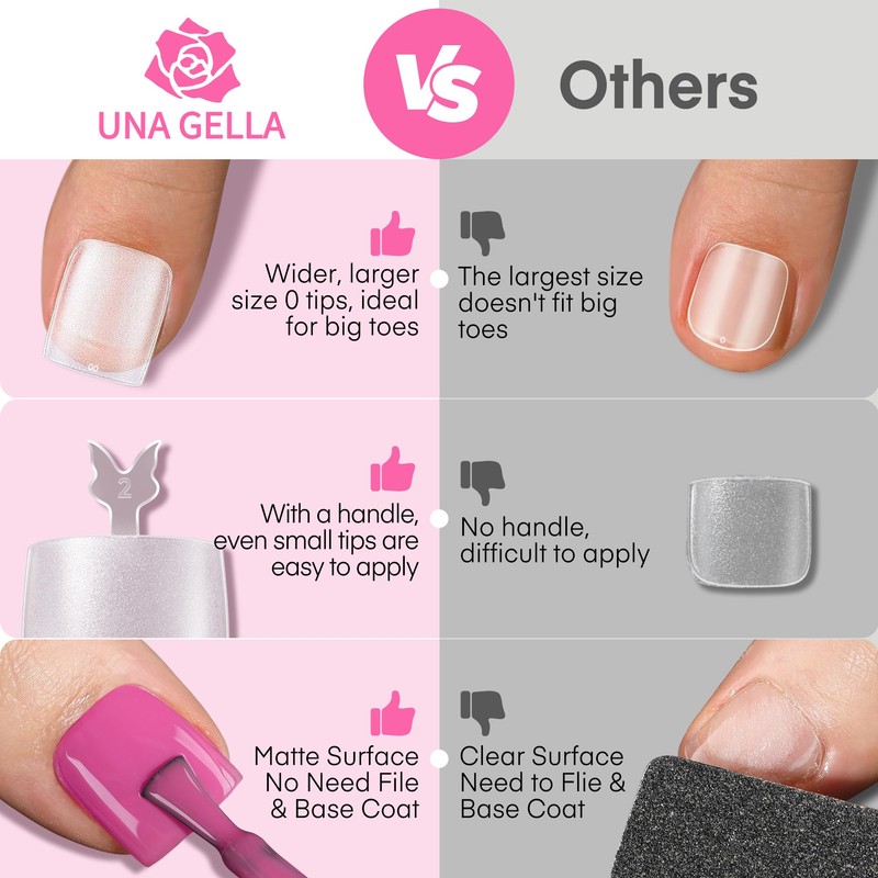 UNA GELLA Square Gel Toe Tips - 504pcs, 15 Sizes,