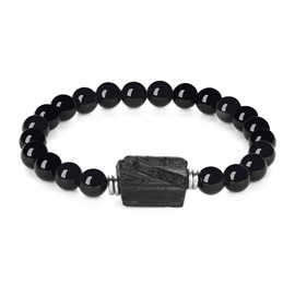 GAVU Black Tourmaline Stone Beaded Bracelet for Men 18.5cm