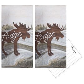 2 Rustic Lodge Dish Towels - Moose Towels | Wilderness Animals Woodland Themed Cabin Kitchen Towels | Camping Dish Towel Set for Hand, Cabin Dishes, Bathroom, Hunting Decor with Recipe Card