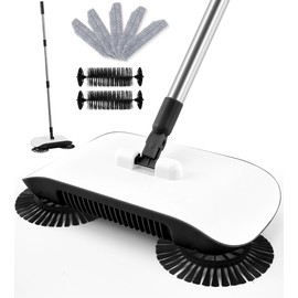 SumYanHing Sweeper Cleaner with 7 Replacement Parts for Home Office for Hardwood Floors and Tile, Pet Hair Dust Scraps Paper & Small Rubbish Cleaning, Not for Carpets (Black)
