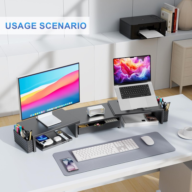 gianotter Dual Monitor Stand Riser, Desk Organizer With Drawer and