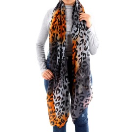 La Fiorentina Soft Animal Print Scarf - Orange, One Size (22 x 7)