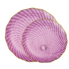 PLASTICPRO 60 Pack Plastic Plates Set of 30-10 inch Plates and 30-7 inch Plates, Elegant Clear Purple Spiral and Gold Rim Disposable Fancy Plates Premium Heavyweight