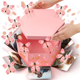 Dunzoom Flying Butterfly Surprise Gift Box, Large DIY Birthday Explosion Gift Box with 12 Pcs Flying Butterfly, Exploding Fantasy Decor for Birthday, Wedding, Anniversary Party