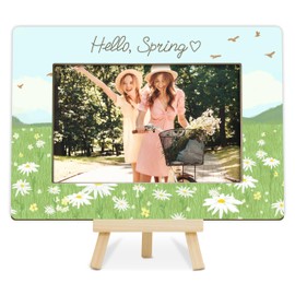 patcate Hello Spring Summer Flower Picture Frame, Daisy Floral Wooden 4x6 Photo Frame with Easel, Birthday Holiday Season Gifts, Spring Housewarming Decor Supplies-C10