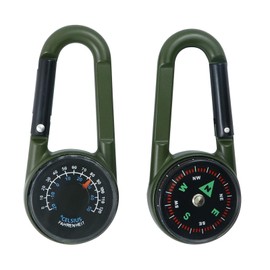 Compass with Carabiner Hook, Thermometer, Carabiner Hook, Mini Compass, Compass Keyring, Multifunctional Portable Metal Carabiner for Camping, Hiking, 3-in-1 Compass