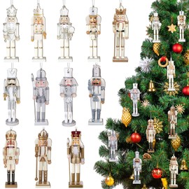 48 Pcs Christmas Nutcracker Ornaments Christmas King and Soldier Ornaments Gold and Silver Glittered Hanging Christmas Ornaments Mini Wooden for Xmas Tree Ornament Set