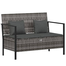 Casafoyer 2-Seater Patio Bench with Cushions Gray Poly Rattan