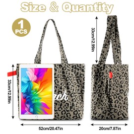 TAIHOBO Leopard Print Women's Large Shopper Bag with Leo Print, Leo Bag, Tote Bag with Leopard Print, 33 x 52 cm, Canvas Bag Women's and Shopping Bag, Large for School and Everyday Use, gray