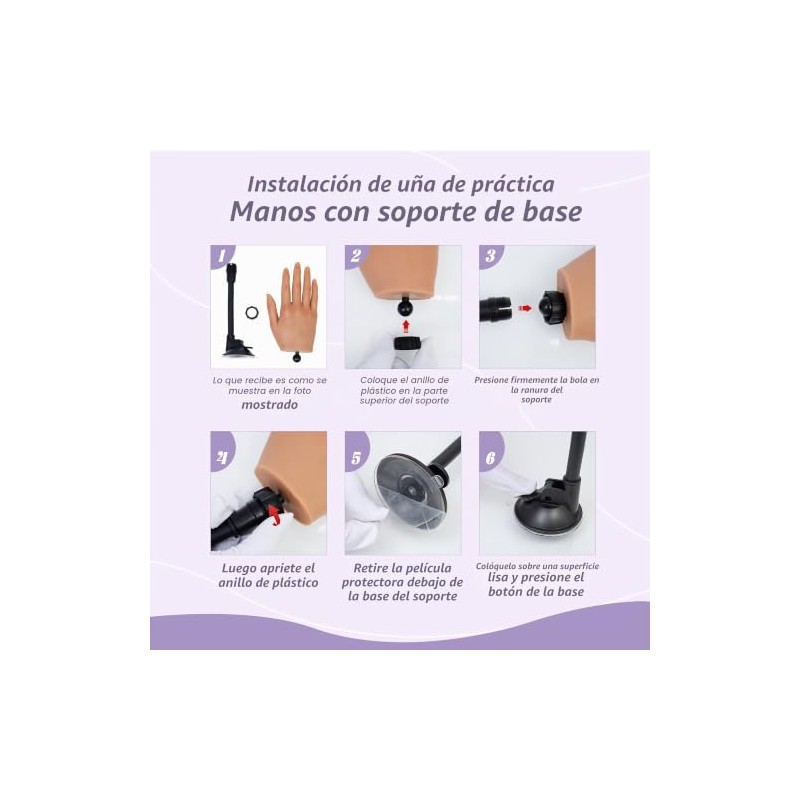 Mano de práctica para uñas acrílicas, maniquí de silicona realista