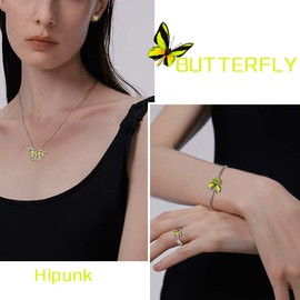 Hipunk Butterfly Green Jewelry Sets Birthstone Women 925 Sterling Silver August-Peridot Birth Stone Animal Butterflies Jewelry Sets/Earring/Ring/Bracelet Set Crystal Birthday Jewelry SS0003A
