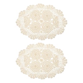 sourcing map 2 Pcs 18x12 Inch Handmade Crochet Doilies, Polyester Cotton Table Placemats Table Crochet Placemats for Dining Table Kitchen Parties, Beige