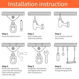 Morzejar 360 Rotating Hammock Hanging Kit - Heavy Duty Stainless Steel 1000 lb Loading Hammock Hooks for Trapeze, Yoga, Boxing Bag, Hammock Chair, Porch