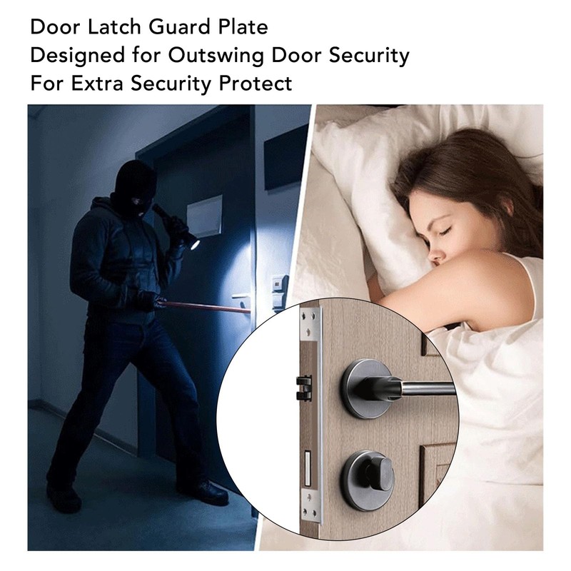 Door Latch Guard Plate, Outswing Door Security Protector, L Shaped