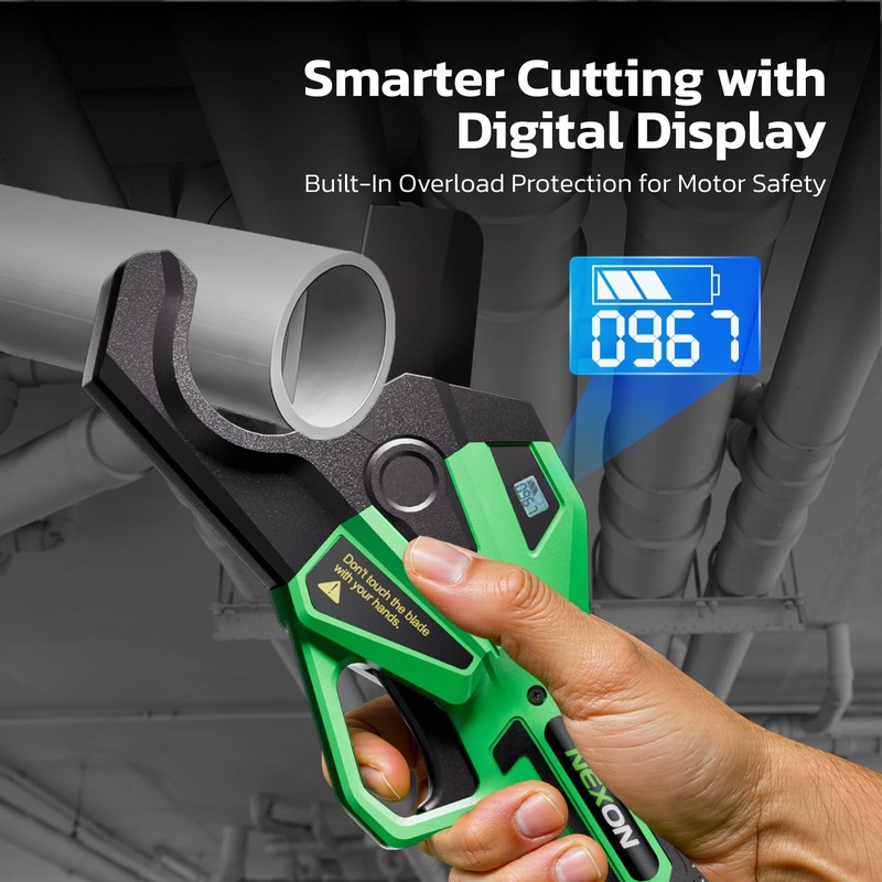 NEXON Electric PVC Pipe Cutter, Cuts up to1-1/2",18V Cordless Ratcheting