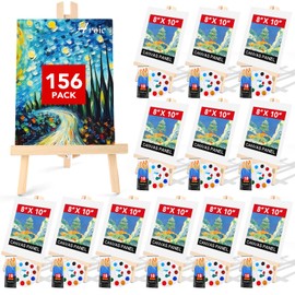 AROIC 156 PCS Professional Painting Set with Easels, 12 Wood Easels,120 Brushes with Nylon Brush Head,12 Drawing Boardart and 12 Palette, Painting Supplies kitfor Kids & Adults to Painting Party.