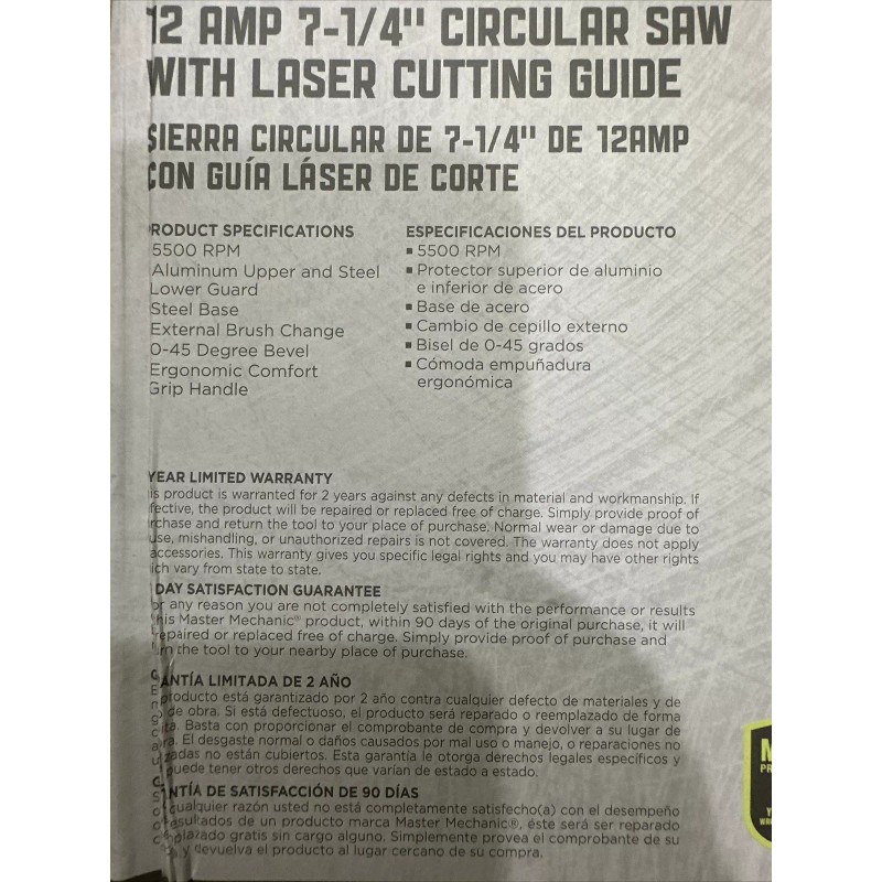 Master Mechanic NEW MASTER MECHANIC 12 AMP 7 1/4" CIRCULAR