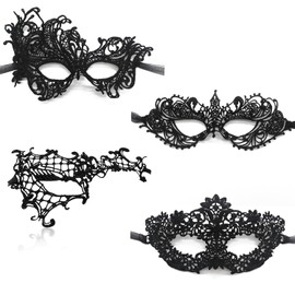 TFTSR Masquerade Masks for Women Couples,Men Mardi Gras Masks,Girls Black Gold Lace Masks,Adults Party Costume Venetian Dress
