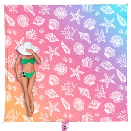 WEKAPO Beach Blanket Waterproof Sandproof & Sand-Free Beach Mat with Stakes & Built-in Storage Bag – Oversized, Extra Large, Perfect for Outdoor (Pinkish Purple Sea Shells, 11 X 9 FT (1~10 Person))