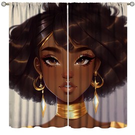 Elegant African American Girl Curtains, Beautiful Black Girl Curtain Bathroom Insulated Curtains Decor Draperies for Bedroom Window 21" W x 45" L x2【Decor】