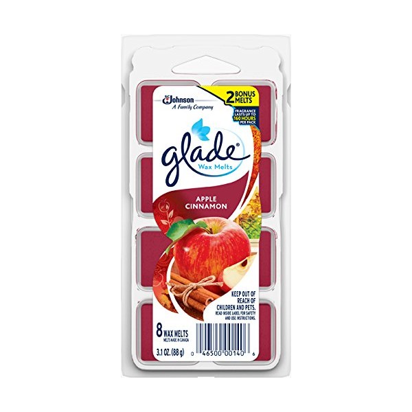 Glade Wax Melts Air Freshener, Scented Candles with Essential Oils for Home and Bathroom, Apple Cinnamon, 8 Count