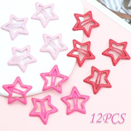 NAISKA Pink Star Hair Clips Non Slip Hair Pins Snap Hair Barrettes Cute Hair Accessories for Girls Women Mutil Colors Hair Decoration(12PCS)