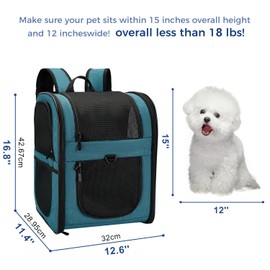 Apollo Walker Dog & Cat Carrier Backpack for 4-18lb Pets - Ventilated Safe Design with Padded Back Support, Breathable Mesh Pet Backpack for Hiking, Travel, Outdoor (Teal)