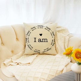Ogiselestyle Farmhouse Pillow Covers with I am Quotes Decorative Cotton Linen Cushion Case for Sofa Couch 18 x 18 Inch